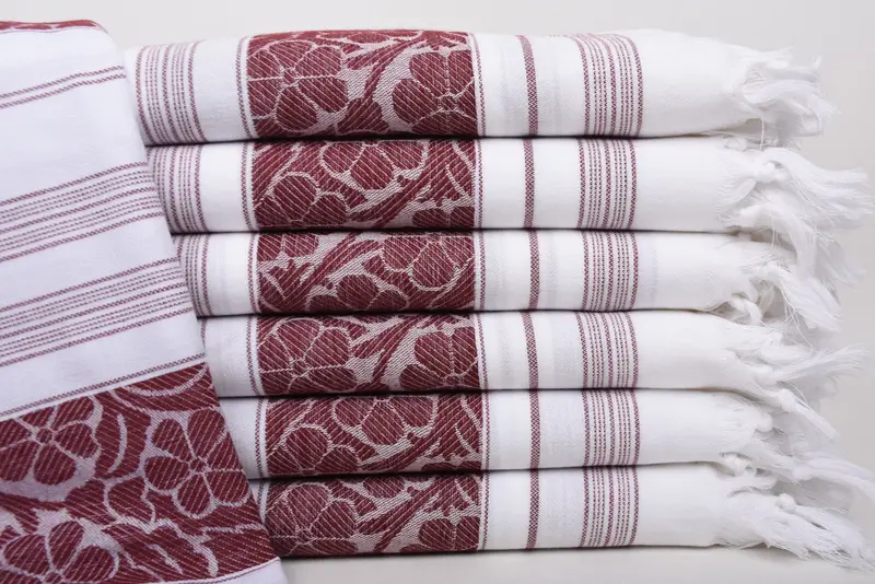 Personalized Beach Towel Organic Cotton Burgundy Daisy Design, 70x40 Inches