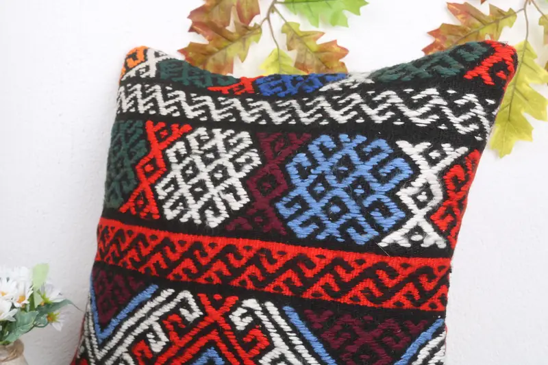 Tribal Cushion Cover, Boho Pillow Sham Cover, Turkish Pillow, 18x18 Red Pillow Sham, Bolster Throw Cushion Case, Pillow for Sofa, Cushion Cover - 5