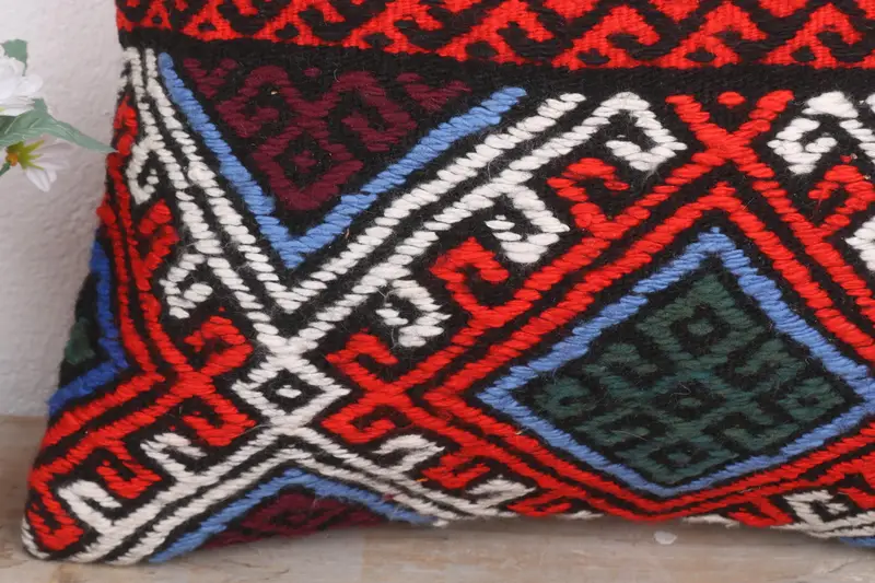 Tribal Cushion Cover, Boho Pillow Sham Cover, Turkish Pillow, 18x18 Red Pillow Sham, Bolster Throw Cushion Case, Pillow for Sofa, Cushion Cover - 3