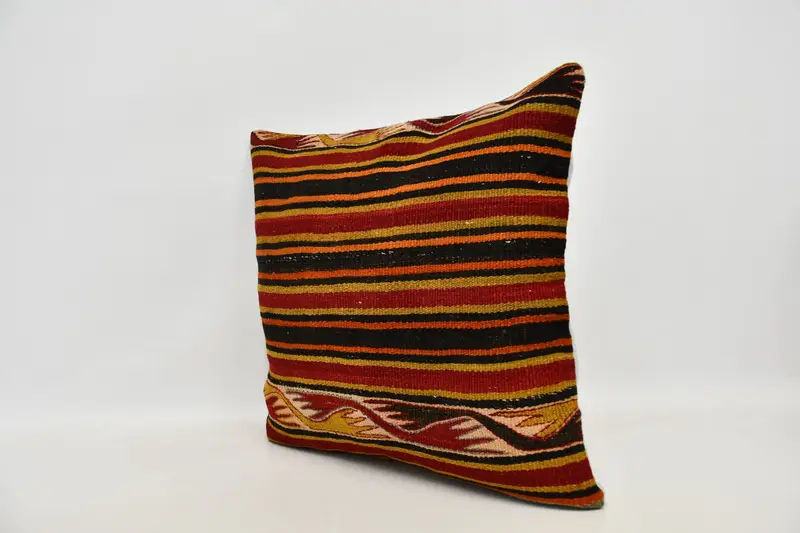 Handmade Kilim Cushion, Bolster Throw Cushion, Cushion Cover, Kilim Pillow Cover, Garden Pillow Cover, Kilim Cushion Sham, 24x24 Red Pillow Sham - 4