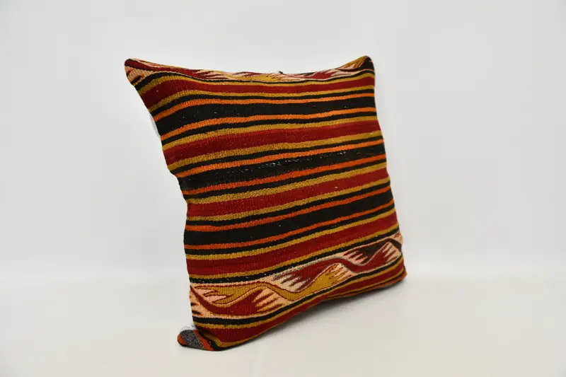 Handmade Kilim Cushion, Bolster Throw Cushion, Cushion Cover, Kilim Pillow Cover, Garden Pillow Cover, Kilim Cushion Sham, 24x24 Red Pillow Sham - 3