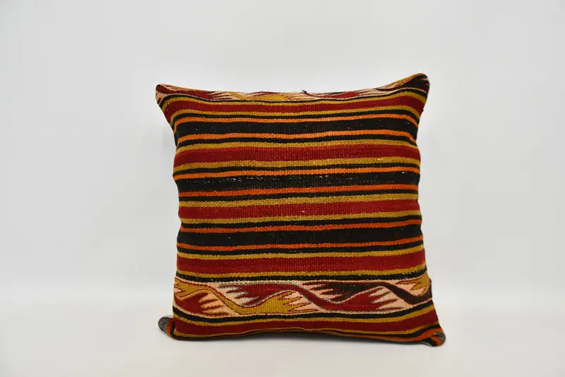 Handmade Kilim Cushion, Bolster Throw Cushion, Cushion Cover, Kilim Pillow Cover, Garden Pillow Cover, Kilim Cushion Sham, 24x24 Red Pillow Sham - 1