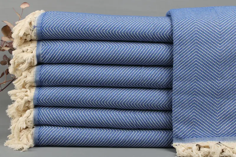 Sofa Blanket Sax Blue Throw, 67x83 Inches, Organic Turkish Cotton