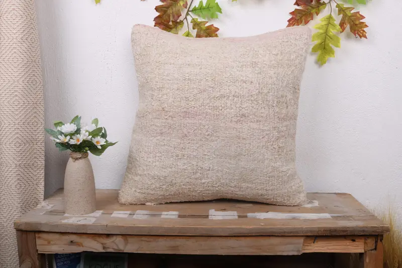 Cushion, Comfy Throw Cushion Case, Antique Pillows, 18x18 White Cushion Cover, Floor Pillow, Ethnical Kilim Rug Pillow, Turkish Kilim Pillow - 1