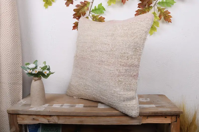 Cushion, Comfy Throw Cushion Case, Antique Pillows, 18x18 White Cushion Cover, Floor Pillow, Ethnical Kilim Rug Pillow, Turkish Kilim Pillow - 4