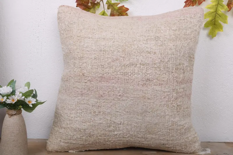 Cushion, Comfy Throw Cushion Case, Antique Pillows, 18x18 White Cushion Cover, Floor Pillow, Ethnical Kilim Rug Pillow, Turkish Kilim Pillow - 2