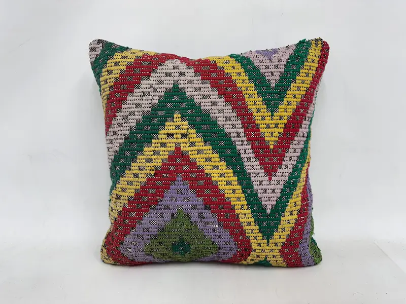 Ethnical Kilim Rug Pillow, Kilim Pillow, 24x24 Red Pillow Sham, Boho Pillow Sham Cover, Cushion Cover, Turkish Rugs Pillow Cover - 1