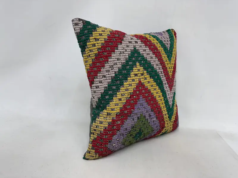 Ethnical Kilim Rug Pillow, Kilim Pillow, 24x24 Red Pillow Sham, Boho Pillow Sham Cover, Cushion Cover, Turkish Rugs Pillow Cover - 3