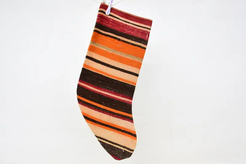 Festive Brown & Orange Stocking, 9-inch Christmas Ornaments Stocking