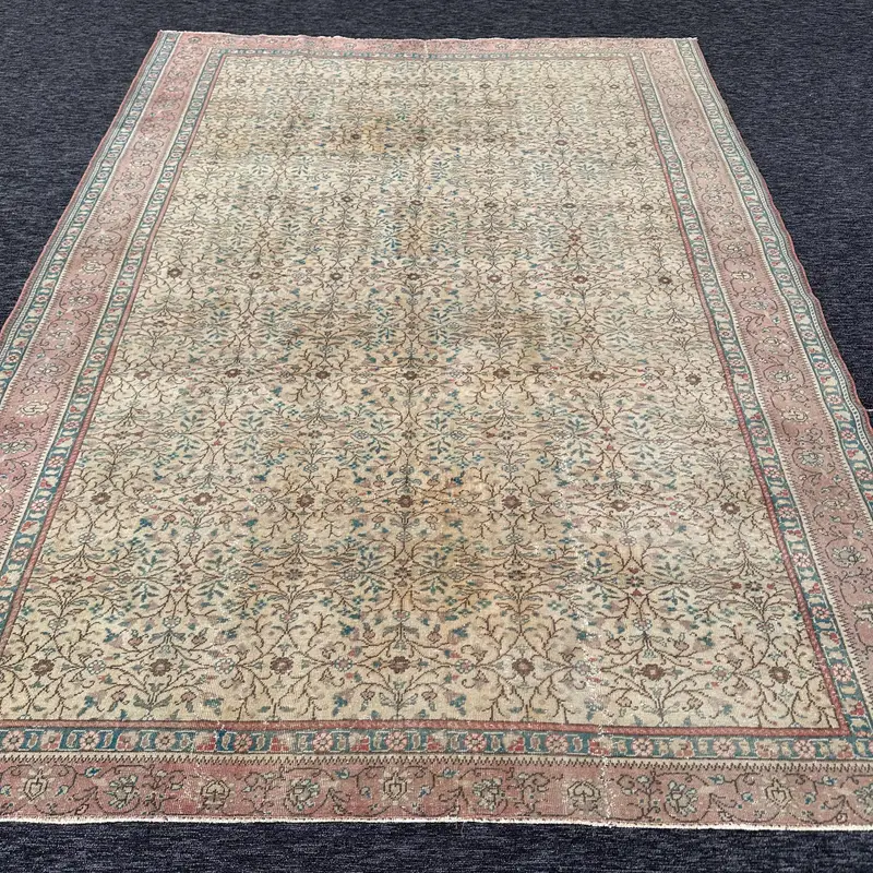 Alfombra Elegante Beige y Azul 1,6x2,5m Floral y Geométrica