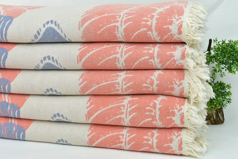 Boho Throw Blankets, Turkish Blanket, Decorative Blanket, Extra Large Tablecloth, 92x80 Cotton Underwater Animals Design Towel, Engagement Gift - 5