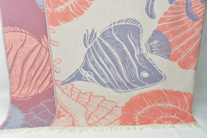 Boho Throw Blankets, Turkish Blanket, Decorative Blanket, Extra Large Tablecloth, 92x80 Cotton Underwater Animals Design Towel, Engagement Gift - 1
