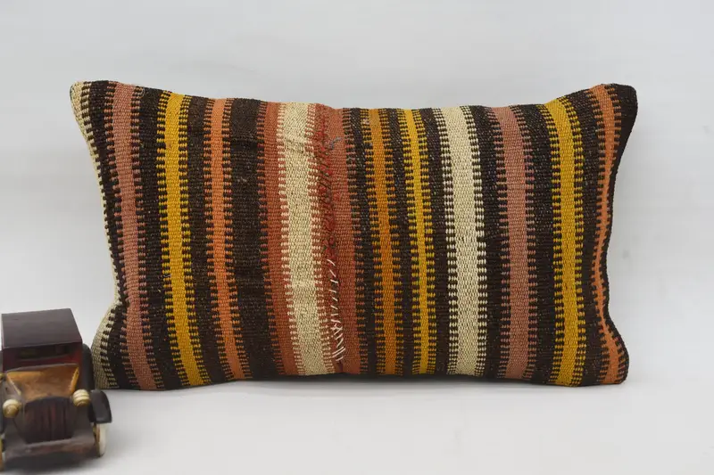 Turkish Kilim Pillow, Boho Pillow, Cushion Cover, Ethnical Kilim Rug Pillow, 12x20 Brown Pillow Case, Comfy Throw Cushion Case - 4