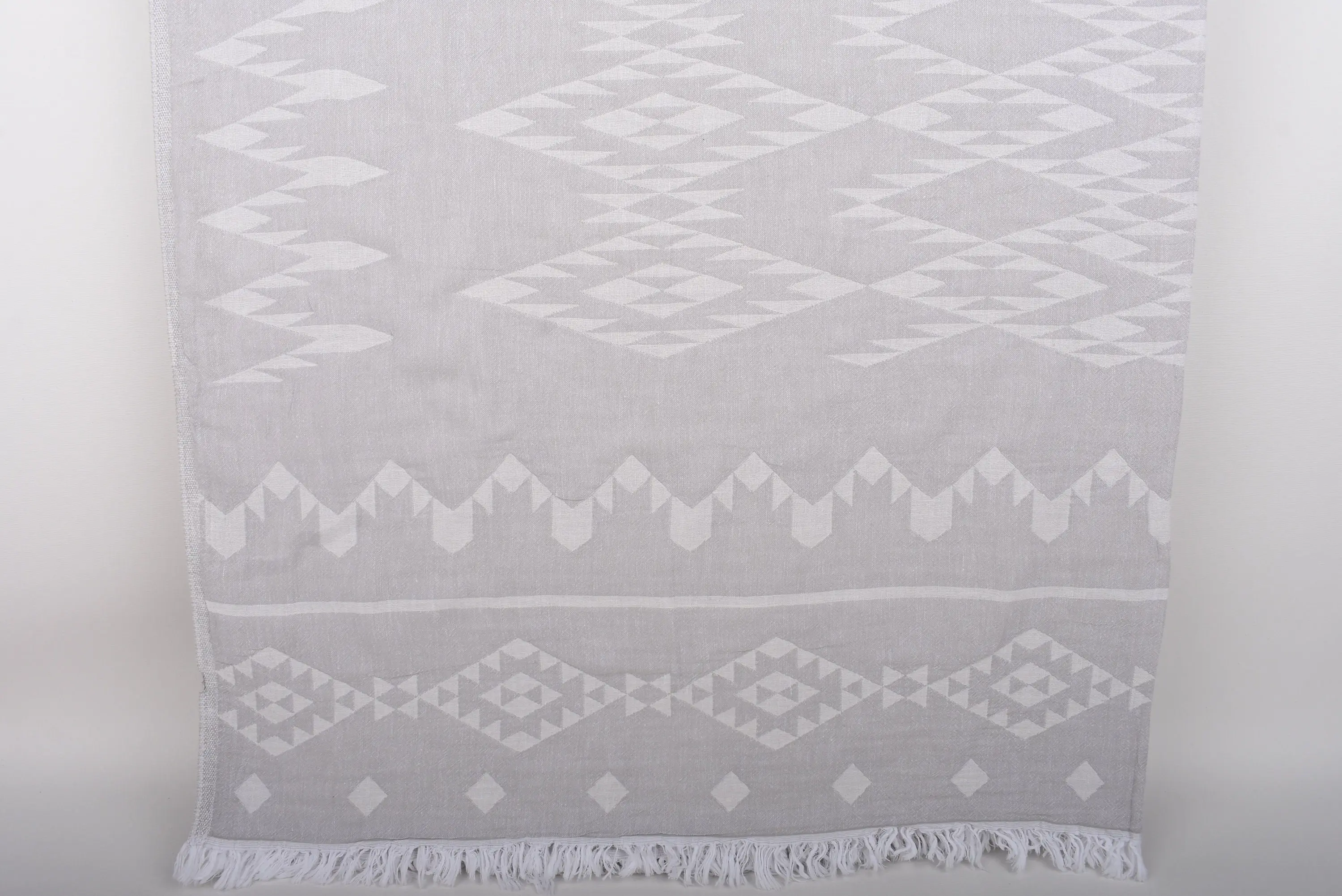 Light Gray Geometric Blanket, Organic Cotton, 70x60 Inches - 1