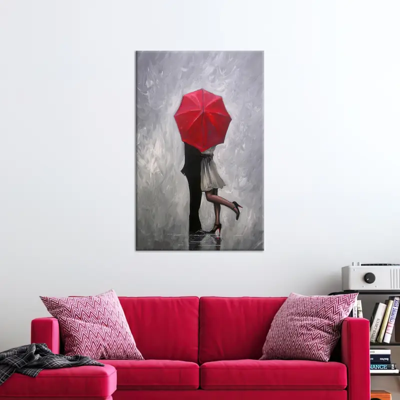 Hugging Couple Art,Romantic Couple Art, Couple With Red Umbrella, Couple Canvas Decor, Gift for Couple, Valentines Day Gift, Modern Canvas - 3
