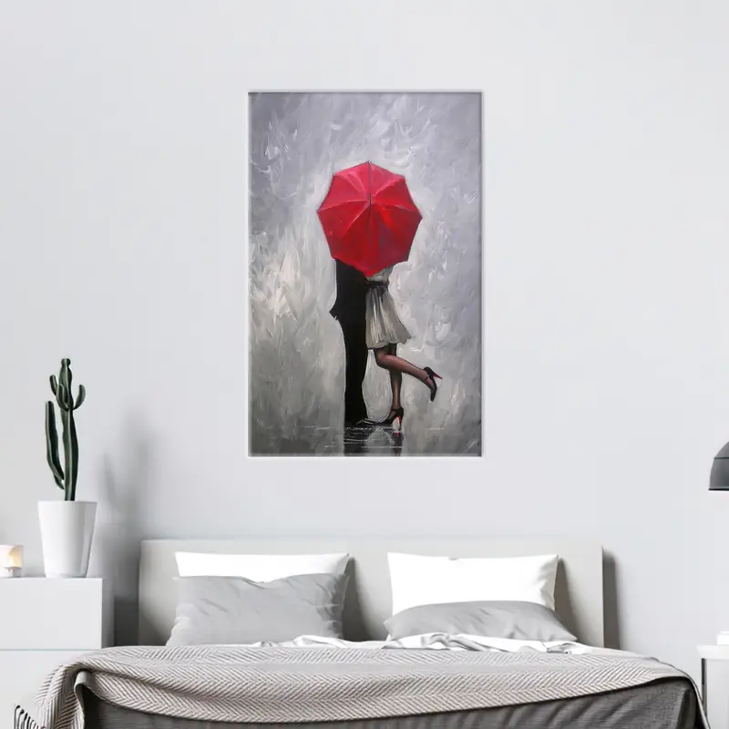 Hugging Couple Art,Romantic Couple Art, Couple With Red Umbrella, Couple Canvas Decor, Gift for Couple, Valentines Day Gift, Modern Canvas - 2