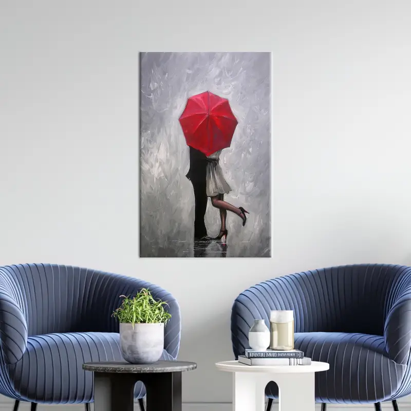 Hugging Couple Art,Romantic Couple Art, Couple With Red Umbrella, Couple Canvas Decor, Gift for Couple, Valentines Day Gift, Modern Canvas - 1