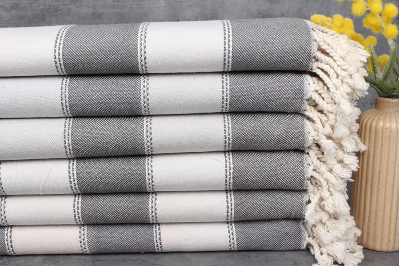 Personalized Turkish Towel, Dark Gray-Light Gray Striped, 36x65 Inches