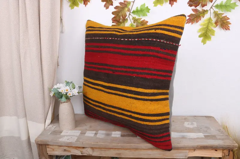Kilim Pillow Cover, Bed Pillow Case, 20x20 Red Cushion Cover, Oriental Pillow Case, Turkish Kilim Pillow, Interior Designer Pillow, Cushion Case - 4