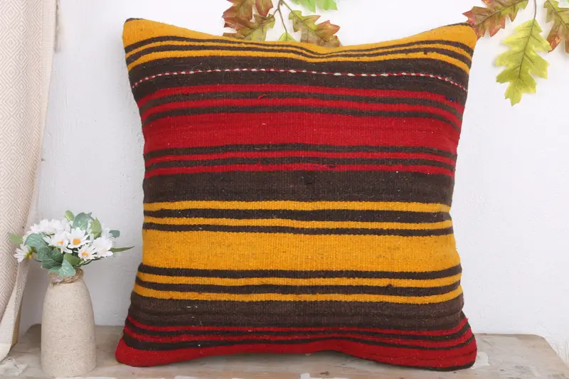 Kilim Pillow Cover, Bed Pillow Case, 20x20 Red Cushion Cover, Oriental Pillow Case, Turkish Kilim Pillow, Interior Designer Pillow, Cushion Case - 2