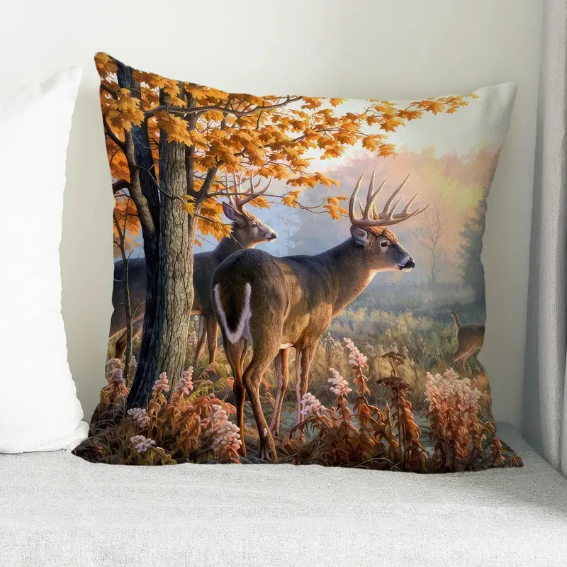 Kissen mit Waldhirsch-Familiendruck, Bauernhaus-Dekor, weicher Komfort