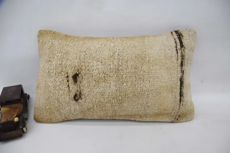 Handwoven Throw Pillowcase, Beige 12x20 inch Antique Euro Sham - 1