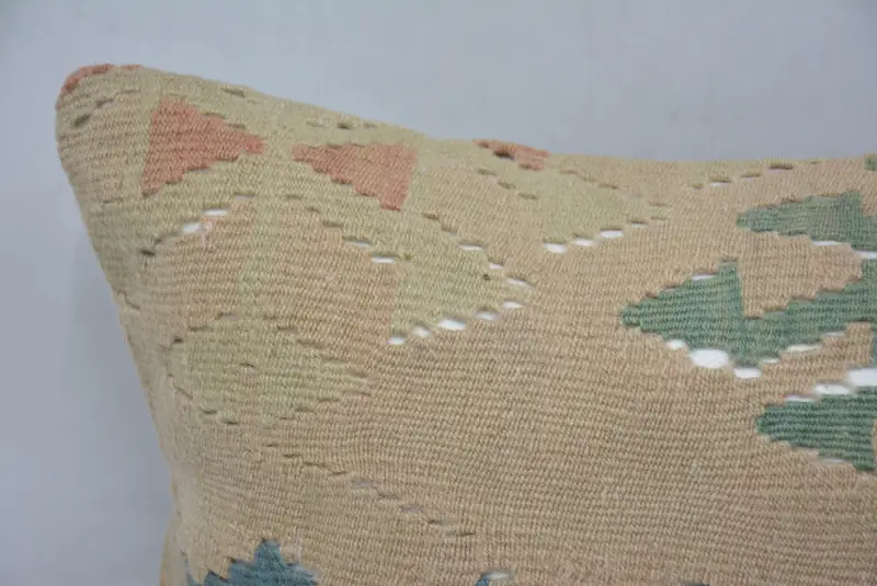 Wholesale Cushion Cover, Turkish Pillow, Chair Pillow Sham, Antique Pillows, Pillow Sham, Pastel Cushion Case, Kilim Pillow, 16x24 Beige Pillow - 2