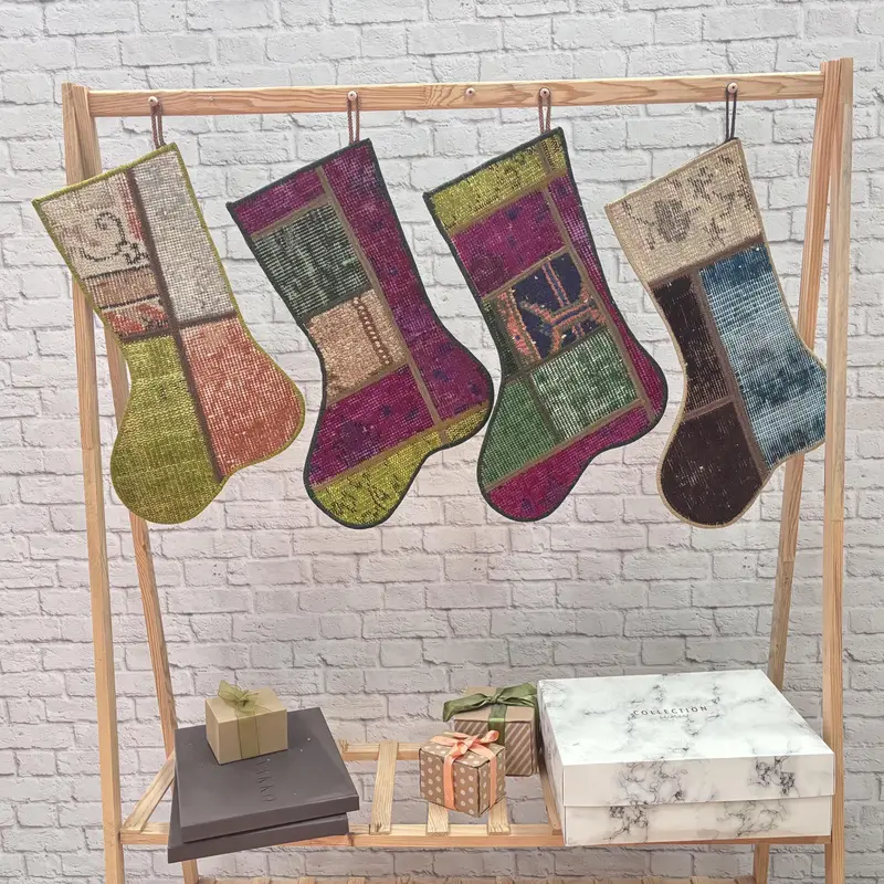 Rainbow Christmas Ornaments Stocking, 9 Inch Wide Festive Decor