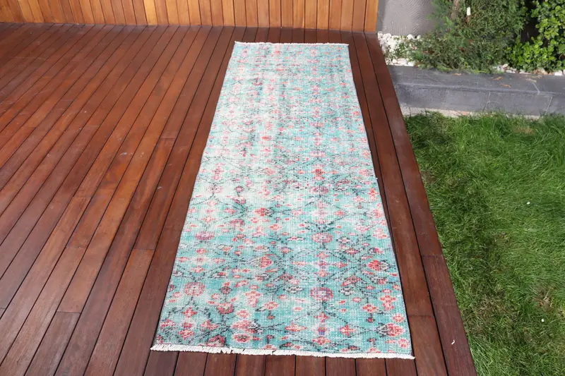 Alfombra turca, Alfombra vintage Runner 2.7x8.2 ft, Alfombra de lana marroquí roja azul - 1