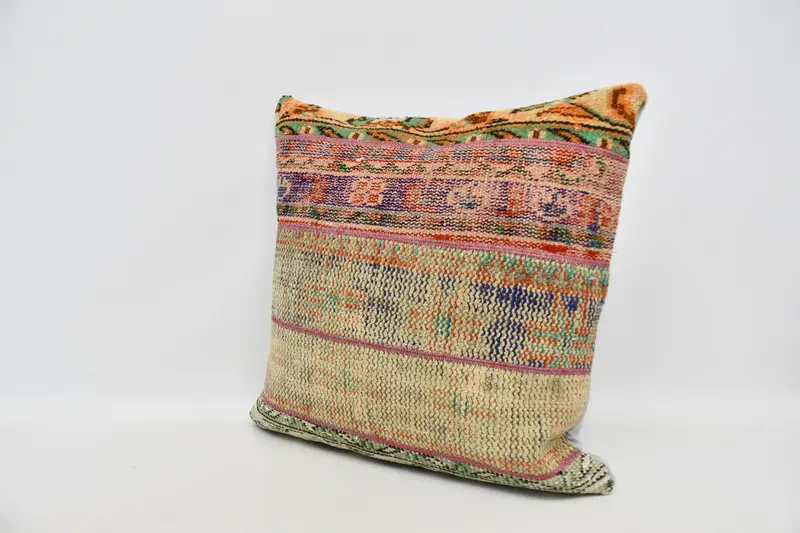 Shabby Chic Cushion Case, Ethnical Kilim Rug Pillow, 24x24 Beige Cushion Cover, Pillow Sham, Home Decor Pillow, Vintage Kilim Pillow - 4
