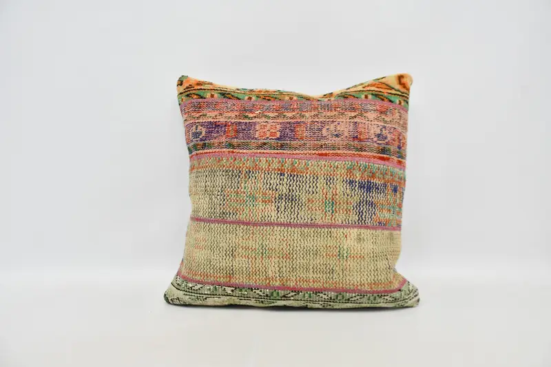 Shabby Chic Cushion Case, Ethnical Kilim Rug Pillow, 24x24 Beige Cushion Cover, Pillow Sham, Home Decor Pillow, Vintage Kilim Pillow - 1