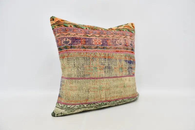 Shabby Chic Cushion Case, Ethnical Kilim Rug Pillow, 24x24 Beige Cushion Cover, Pillow Sham, Home Decor Pillow, Vintage Kilim Pillow - 3