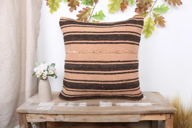 Turkish Kilim Pillow, Pillow, Tapestry Pillow Cover, Home Decor Pillow, Interior Designer Pillow, Muted Cushion Case, 20x20 Brown Cushion Cover - 1