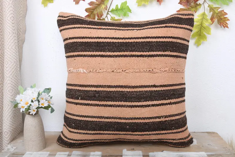 Turkish Kilim Pillow, Pillow, Tapestry Pillow Cover, Home Decor Pillow, Interior Designer Pillow, Muted Cushion Case, 20x20 Brown Cushion Cover - 2
