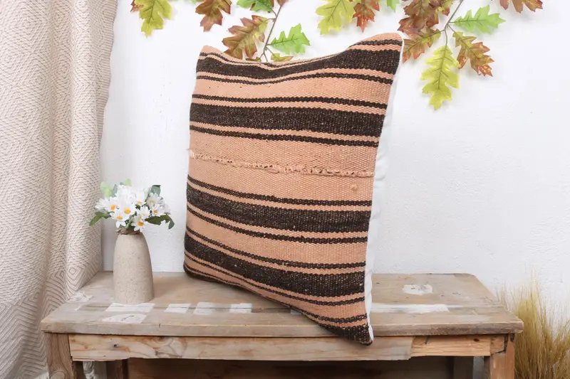 Turkish Kilim Pillow, Pillow, Tapestry Pillow Cover, Home Decor Pillow, Interior Designer Pillow, Muted Cushion Case, 20x20 Brown Cushion Cover - 4