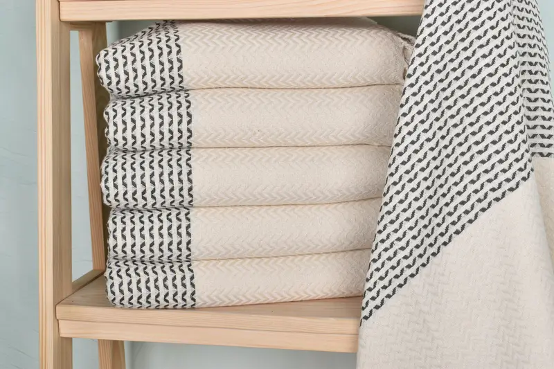 Custom Diamond Towel Personalized Organic Cotton/Linen Light Khaki, 40x75 Inches