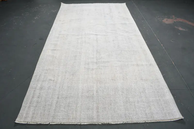 Vintage 5.2x9.9 ft Rug, Oushak Turkish Rug, White Rug Wool - 1
