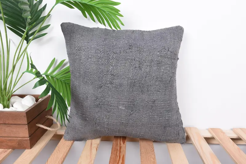 Pillow for Sofa, Vintage Kilim Throw Pillow, Knitted Cushion Cover, Pillow Cover, Vintage Kilim Pillow, 16x16 Gray Pillow Cover - 1