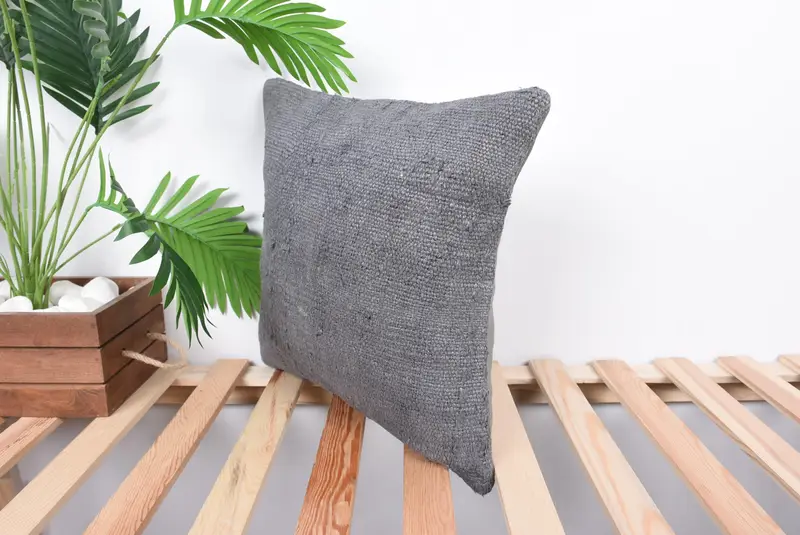 Pillow for Sofa, Vintage Kilim Throw Pillow, Knitted Cushion Cover, Pillow Cover, Vintage Kilim Pillow, 16x16 Gray Pillow Cover - 5
