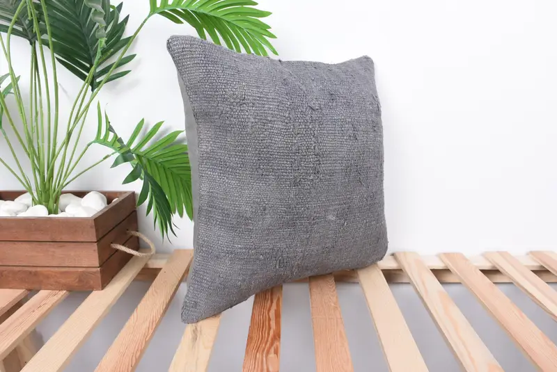 Pillow for Sofa, Vintage Kilim Throw Pillow, Knitted Cushion Cover, Pillow Cover, Vintage Kilim Pillow, 16x16 Gray Pillow Cover - 4