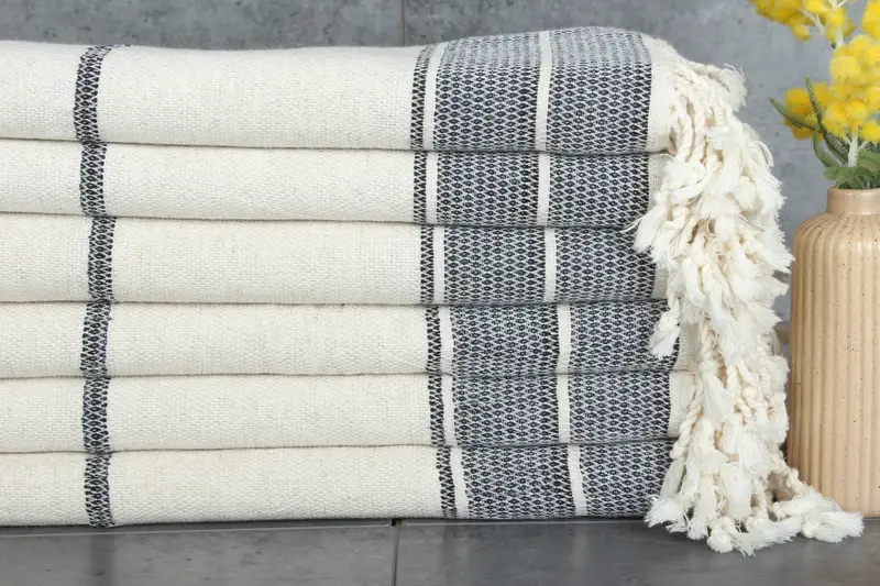 Personalized Turkish Beach Towel Navy Striped Linen, 36x71 Inches