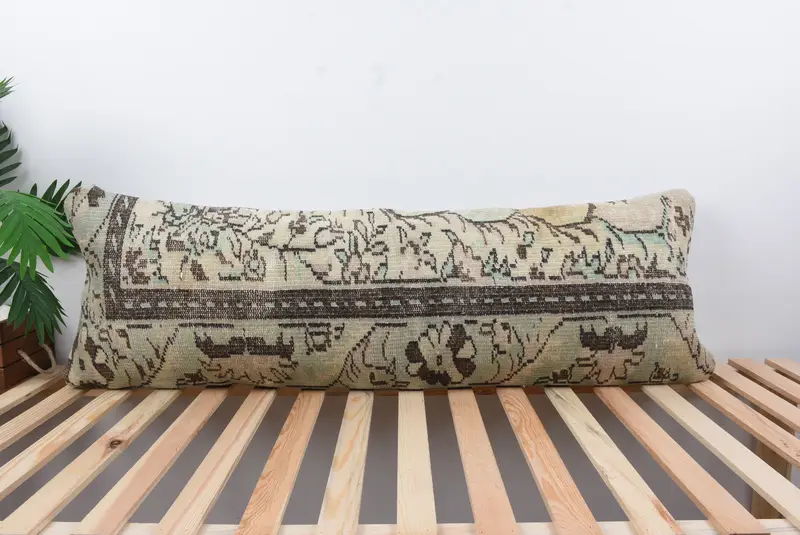 Bright Pillow, Cushion Cover, Boho Pillow Sham Cover, 16x48 Beige Cushion Cover, Handmade Kilim Cushion, Home Decor Pillow, Anatolian Cushion - 1