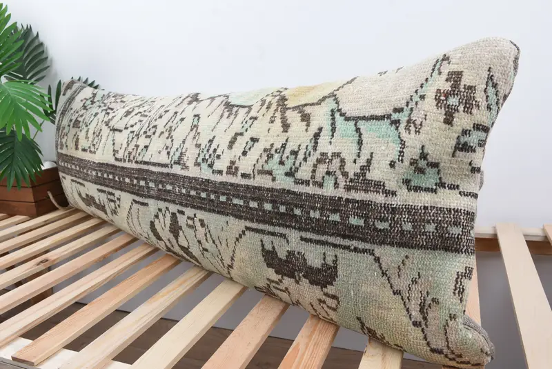 Bright Pillow, Cushion Cover, Boho Pillow Sham Cover, 16x48 Beige Cushion Cover, Handmade Kilim Cushion, Home Decor Pillow, Anatolian Cushion - 5