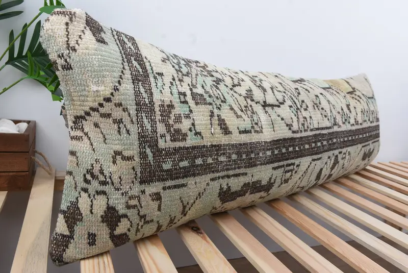 Bright Pillow, Cushion Cover, Boho Pillow Sham Cover, 16x48 Beige Cushion Cover, Handmade Kilim Cushion, Home Decor Pillow, Anatolian Cushion - 4