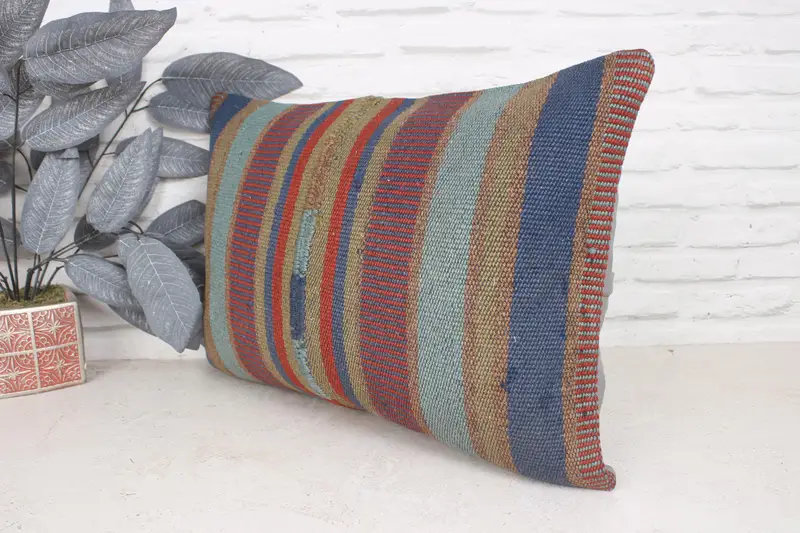 Handmade Kilim Cushion, 16x24 Green Cushion Case, Kilim Pillow, Cushion, Kilim Cushion Sham, Vintage Kilim Pillow Cushion Cover - 4