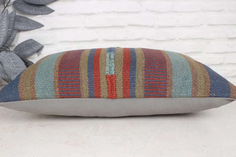 Handmade Kilim Cushion, 16x24 Green Cushion Case, Kilim Pillow, Cushion, Kilim Cushion Sham, Vintage Kilim Pillow Cushion Cover - 5