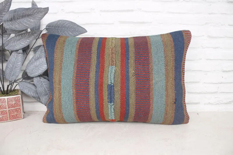 Handmade Kilim Cushion, 16x24 Green Cushion Case, Kilim Pillow, Cushion, Kilim Cushion Sham, Vintage Kilim Pillow Cushion Cover - 1