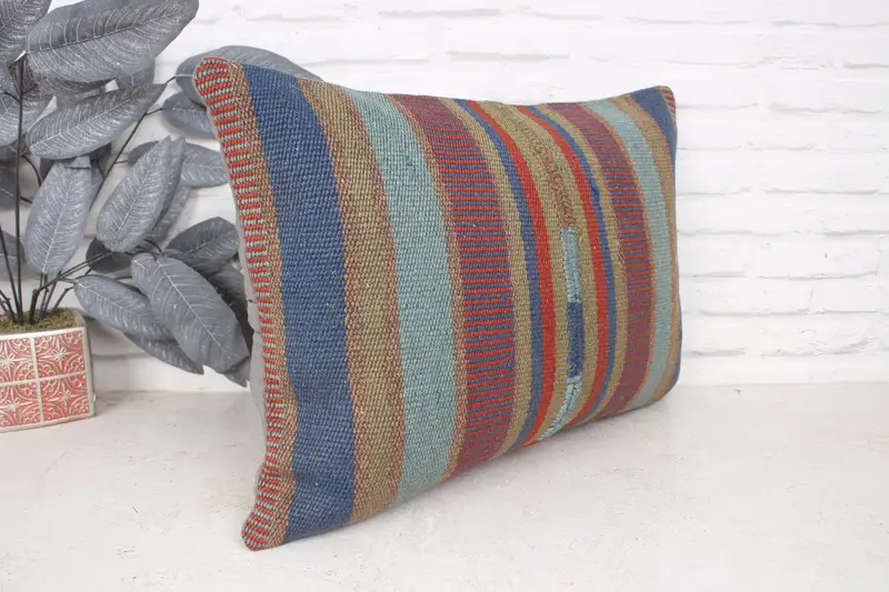 Handmade Kilim Cushion, 16x24 Green Cushion Case, Kilim Pillow, Cushion, Kilim Cushion Sham, Vintage Kilim Pillow Cushion Cover - 3