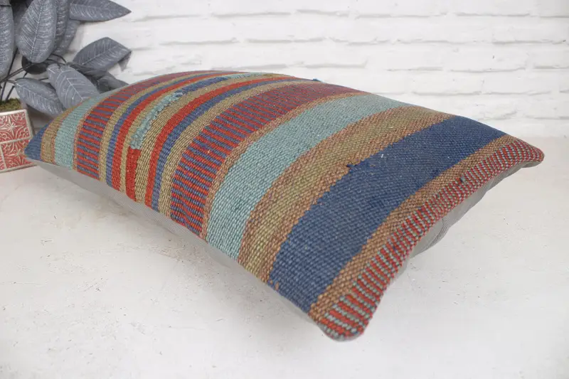 Handmade Kilim Cushion, 16x24 Green Cushion Case, Kilim Pillow, Cushion, Kilim Cushion Sham, Vintage Kilim Pillow Cushion Cover - 6