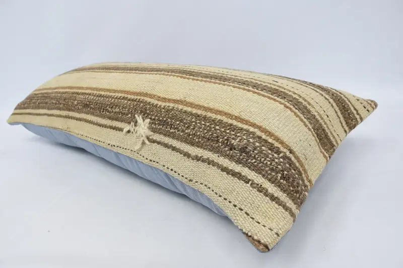 Cushion Cover, Kilim Pillow Cover, Kilim Cushion Sham, 16x36 Beige Pillow, Interior Designer Pillow, Authentic Pillow Case - 5